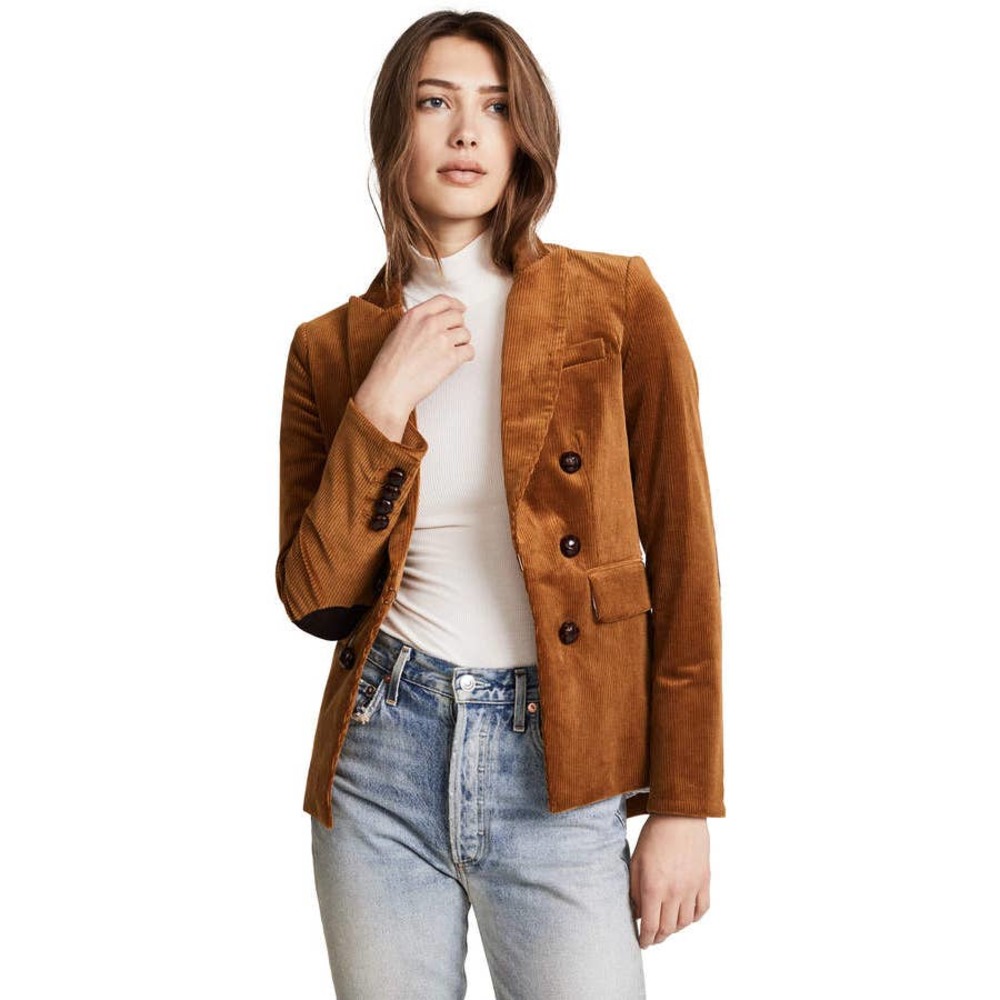 Veronica Beard Cliff Cutaway Corduroy Dickey Jacket 4 Elbow Patches Blazer Tan